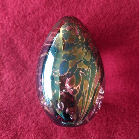 RARE GES 91 Glass Eye Studio Iridescent Egg Shaped Glass Paperweight Signed - Picture 2 of 6